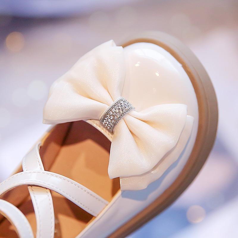 Girls Sweet Bowknot Rhinestone Lolita Princess Kids Leather Single Shoes