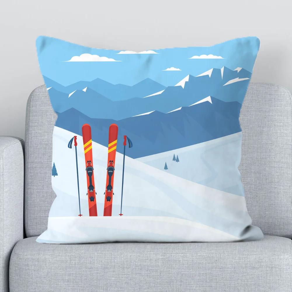 

Ski Resort Ski Prop Pattern Print Pillowcase 45*45 Cushion Cover 40*40 Decorative Pillowcases 50x50 Short Plush Pillow Cases 12x12Inch