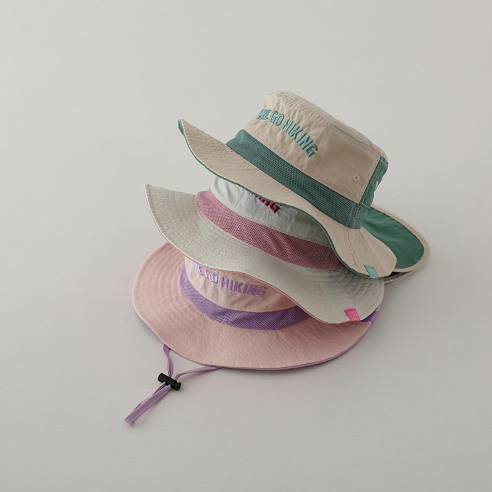 Kids Bucket Hat WEGO Letter Embroidery Color Block Thin Quick-Dry Sun Hat with Neck Flap UV Protection for Outdoor Activities