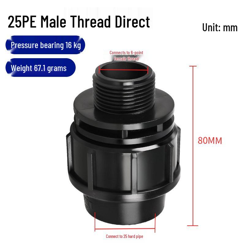 Thickened Quick Connect PE Pipe Fittings for Tap Water, 4-Point & 6-Point, 25mm Internal/External Threads