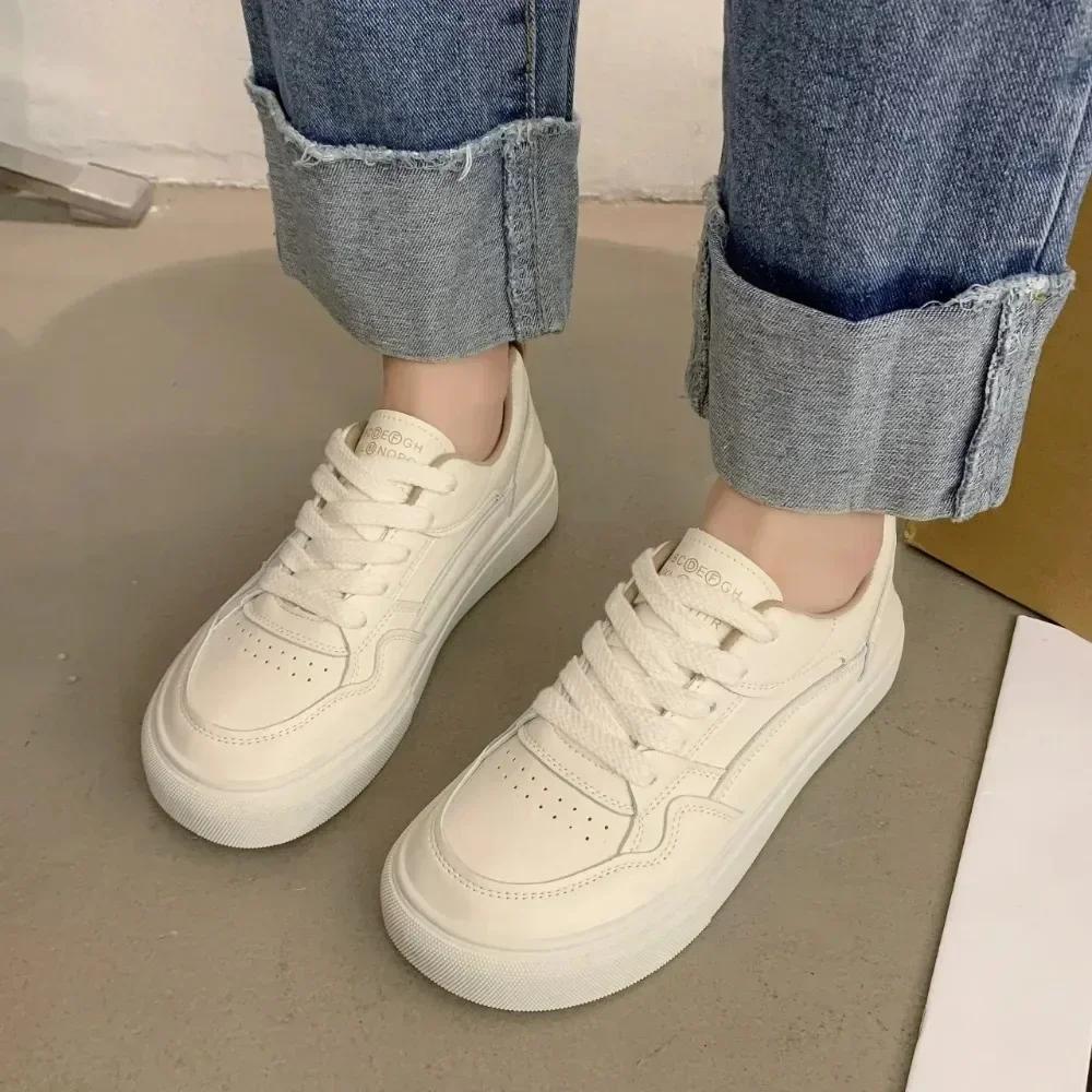 Women Leather Breathable Vulcanized Shoes New Breathable Leather Women Casual White Sports Soft Sole Comfortable Sports Shoes