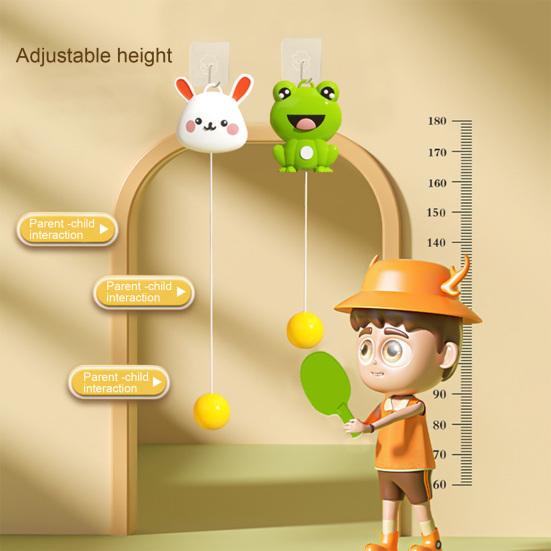 1 Set Tennis Trainer Highly Resilient Height Adjustable Hand-eye Coordination Cartoon Rabbit Table Tennis Trainer Indoor Sports