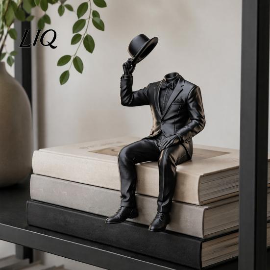 Creative Desktop Display Statue 3D Printed Sitting Gentleman Ornament, Minimalist Abstract Faceless Figurine, Unique Tabletop Ornaments Aesthetic Art