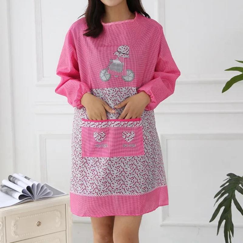 Fashion Kitchen Apron For Woman Cooking Baking Bibs Winter Cleaning  apron Long sleeves Aprons Bibs Kitchen accessories Tools