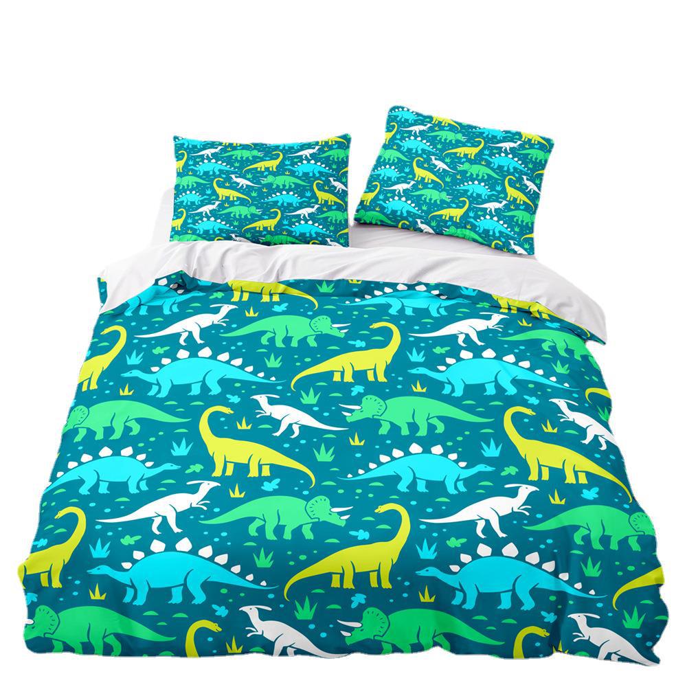 Printed Dinosaur Cartoon Quilt Set Three-Piece Digital Printing Home Textile Kit Home Textile