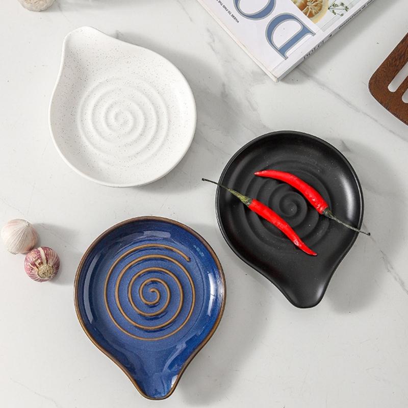 Stove Side Spoon Rest Dish for Home Cooking, Plain Look Rest with Ridged Middle and Sauce Saving Tip for Counters