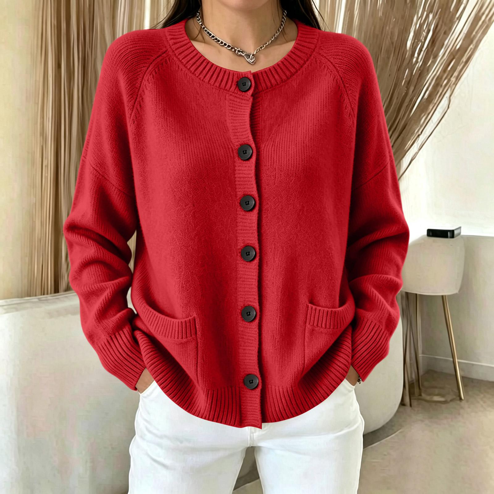 Women s Casual Round Neck Knit Cardigan Sweater for Everyday Wear S