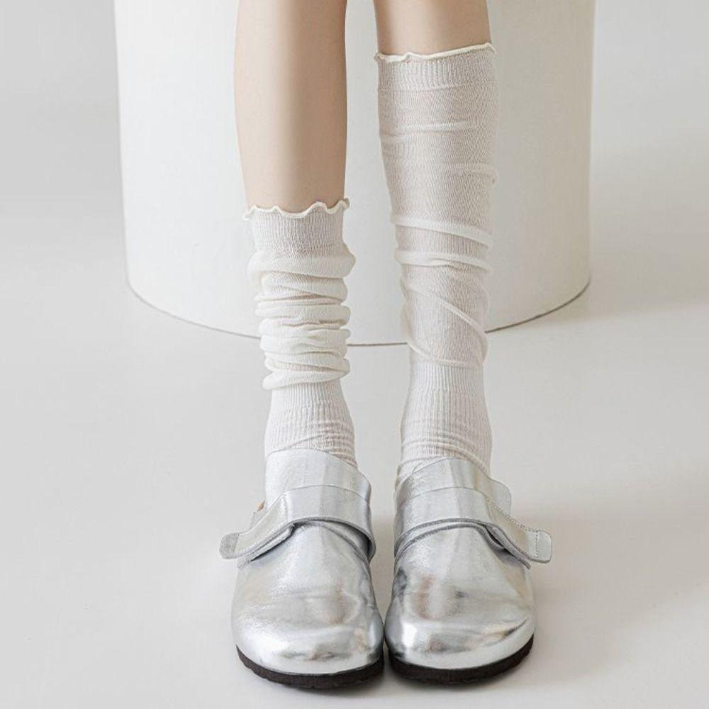 

3Pairs Ruffle Knee High Socks Ballet Style Bunching Socks Fashionable Mid-tube Stocking Sweet Girls темно-сірий колір