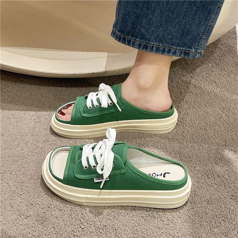 

Platform canvas slippers women wear sandals ins tide 2025 new Internet celebrity fashion bag head summer half drag 40 зелёный