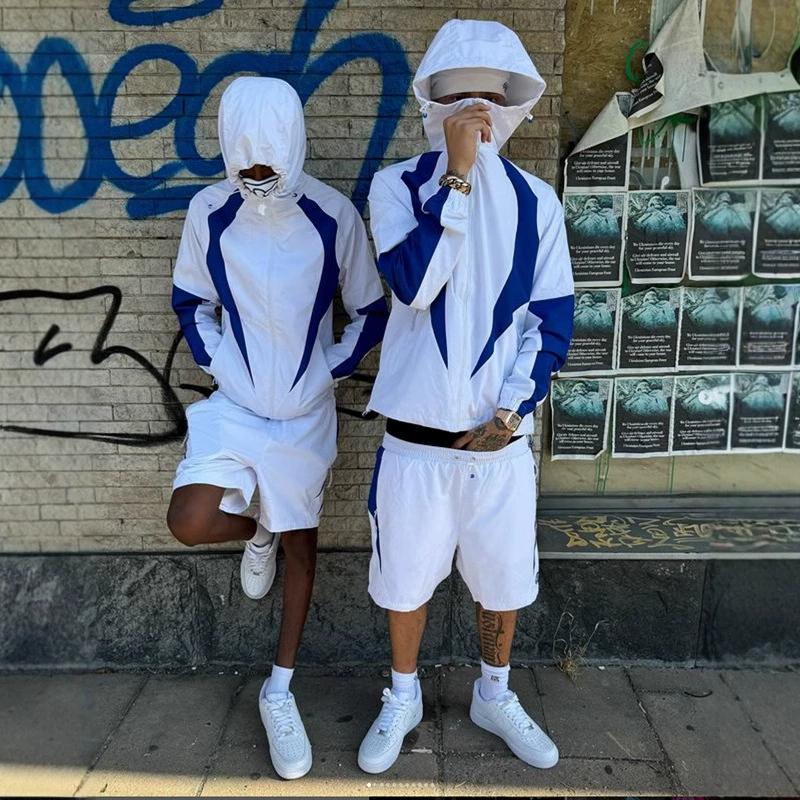 ZYLLO America Style Hooded Jacket Mens Spring Letter Embroidery Windbreaker Jacket Casual Street Loose Patchwork Zipper Coat Couple