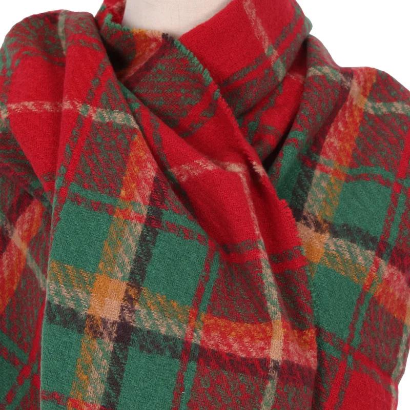 Classic Red Plaid Scarf For Women Winter Cashmere Warm Shawl Christmas Gift Thick Soft Pashmina Scarves Long Poncho Echarpe