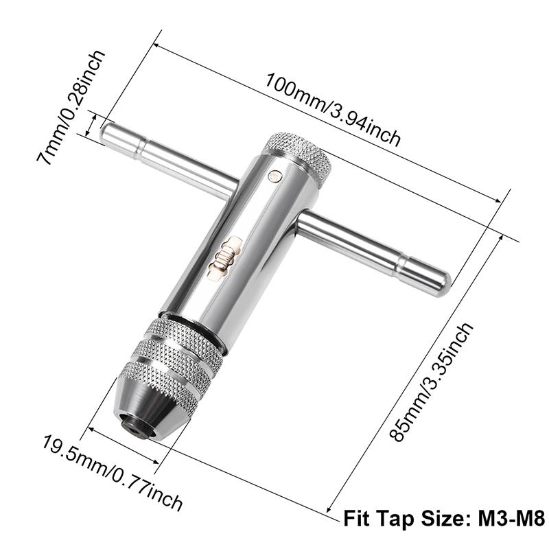 Adjustable T-Handle Ratchet Tap Wrench Tap M3-M8 M5-12 Ratcheting Wrench Screw Holder Male Thread Metric Workshop Hand Tool