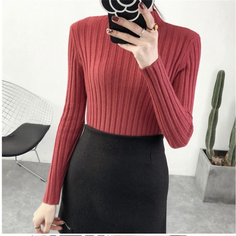 

Модные женские свитера с высоким воротом, облегающие, осенние, женские, вязаные свитера с длинным рукавом, повседневные, женские, трикотажные изделия 24969 One Size красный