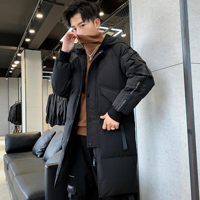 Piumino da Uomo di Media Lunghezza Stile Tooling Versione Coreana con Fettuccia Ispessita Abbigliamento Invernale