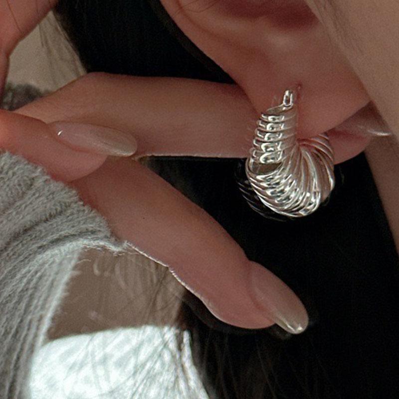 925 Sterling Silver Vintage Earrings For Women Trendy Simple Gold Round Strip Earring Jewelry Prevent Allergy Party Accessories