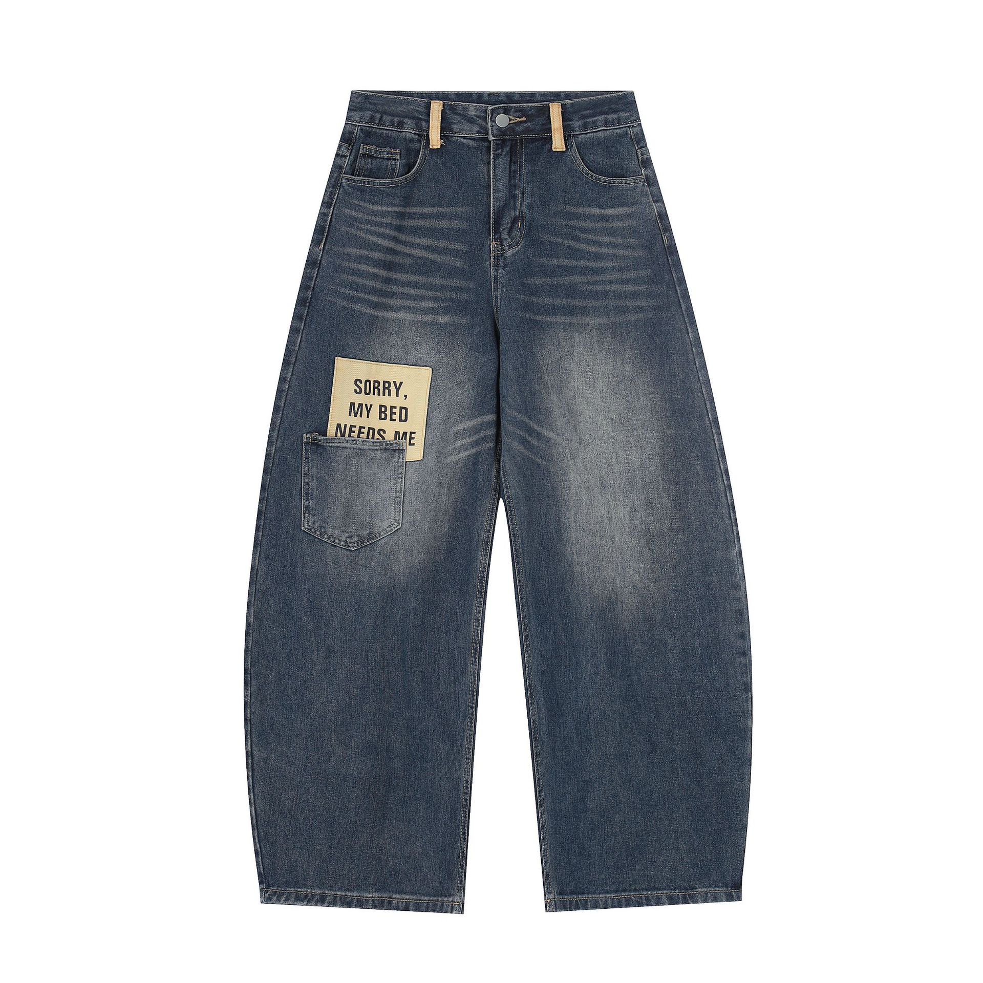 Tide brand 26 new American retro patch loose jeans personalized cleanfit scimitar pants men S