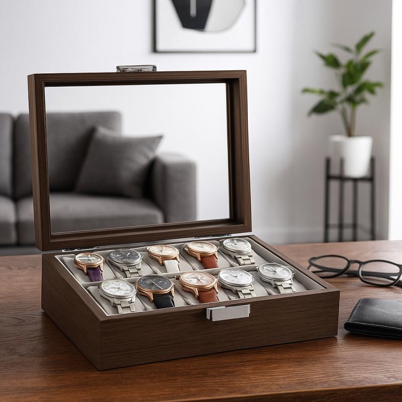 Watch Box for 10 Watches Case Organizer Box with Glass Elegant Black