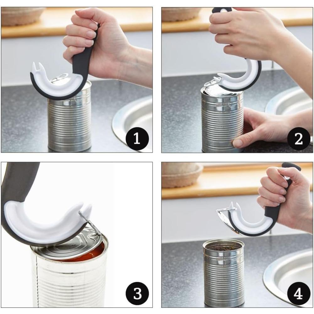 Portable J-Shaped Non-Slip Jar & Can Opener – Easy-Grip Tin Lid Remover for Kitchen, Multifunctional Ring Pull Tool