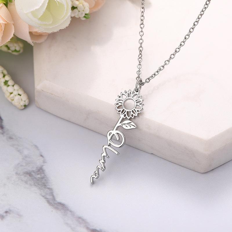 Personalized Sunflower Name Pendant Necklace for Women, Custom Gold Tone Minimalist Jewelry