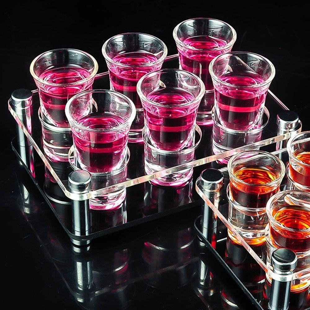 Transparenter Acryl-Becherhalter 32/38mm Multi-Slots Weinglashalter Schwarze Basis Rundes Loch Schnapsgläserhalter Champagner