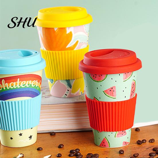 Travel Cup 470ml Coffee Mug Decal Design Insulation Portable Milk Bottle Bamboo Fiber Degradable Water for