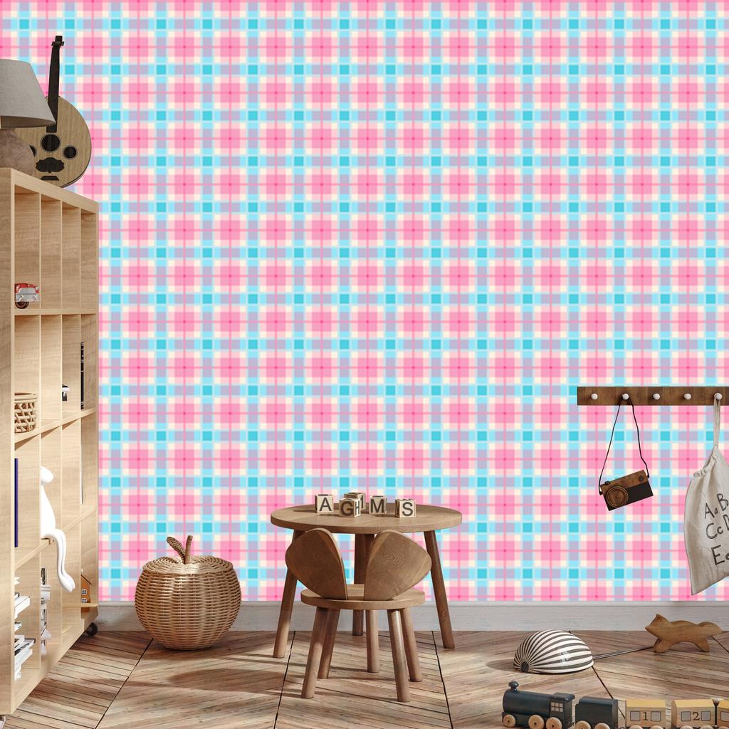 Pink Checkered Wallpaper Powder Pink and Celadon for Living Room and Bedroom 50x1000