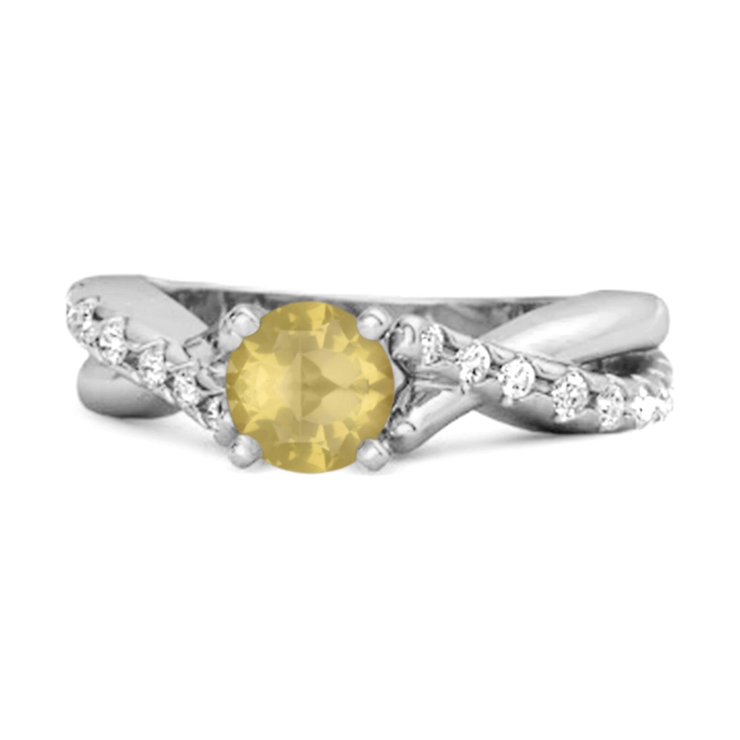 Lemon Quartz Crisscross Stackable Ring - 925 Sterling Silver 7.5 белого золота