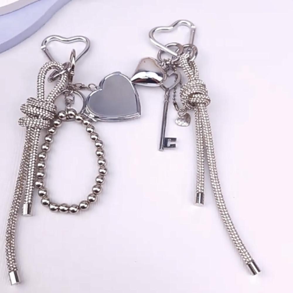 Rhinestone Heart Key Keyring Phone Lanyard Crystal Chain Pendant for Women/Men