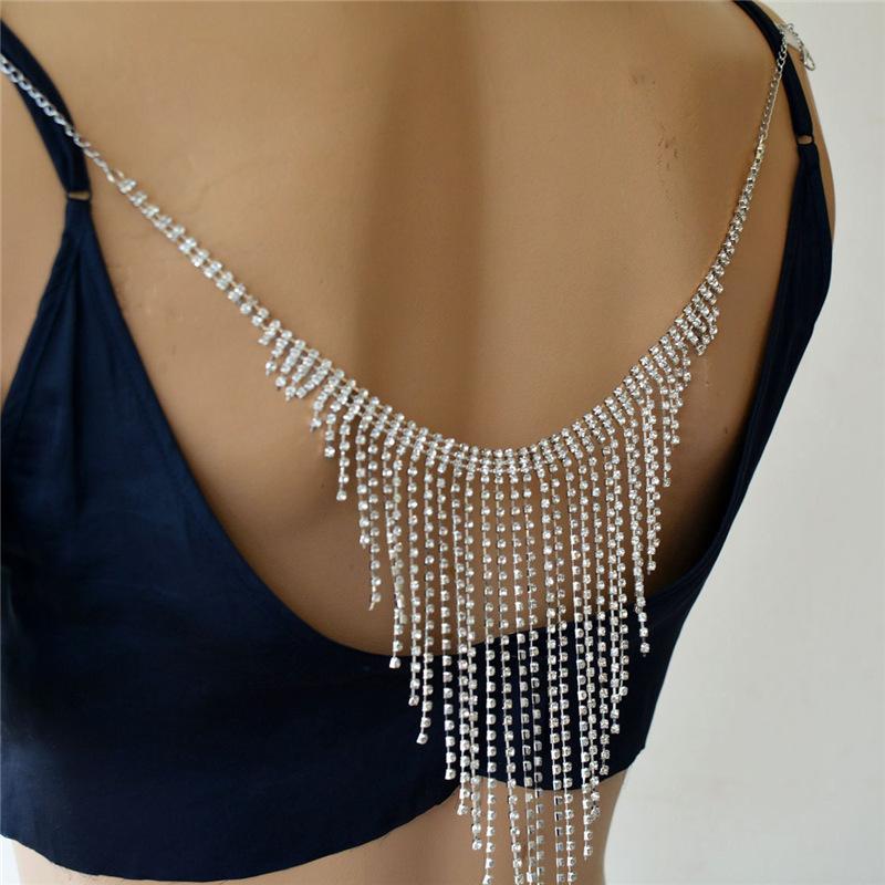 European And American Fashion Fringed Full Diamond Back Chain, Sexy Luxury Dress Rhinestone Body Chain, Exquisite And Shiny Rhinestone Back Chain