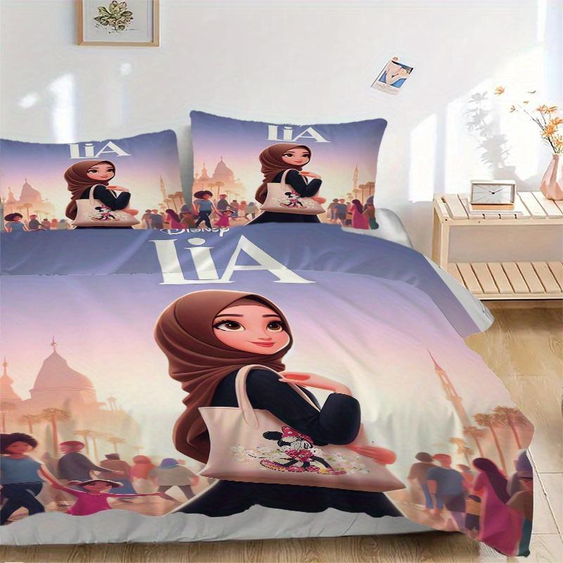 

3 шт. Комплект постельного белья с одеялом Disney Lia Minnie Mouse с цветочным принтом, мягкое и удобное пододеяльник для спальни, гостевой комнаты и общежития, декоративный комплект постельного белья 135x200cm