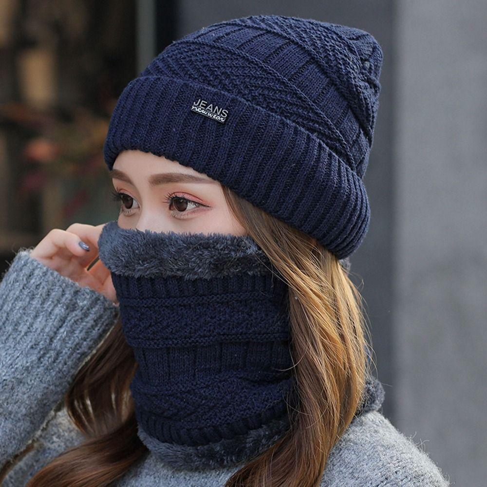Hats Hats Bib Velvet Winter Warm Hat Neck Warm Hats Scarf Sets Beanie Cap Women Hat Knitted Hat