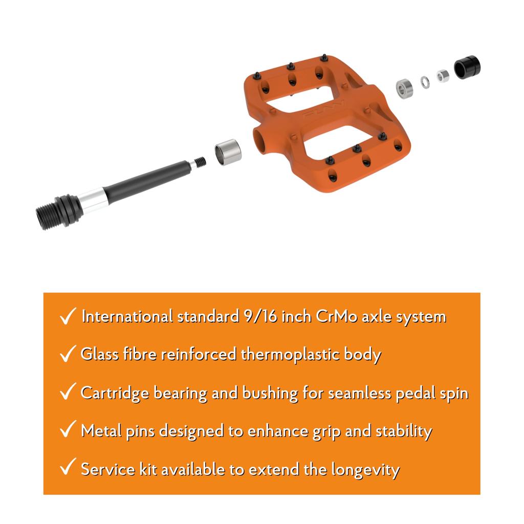 Funn Taipan S Fiberglass-Reinforced Thermoplastic Bicycle Pedals - 9/16" CrMo Axle with Anti-Slip Pins for MTB, BMX, Urban, and Gravel Riding (Black)