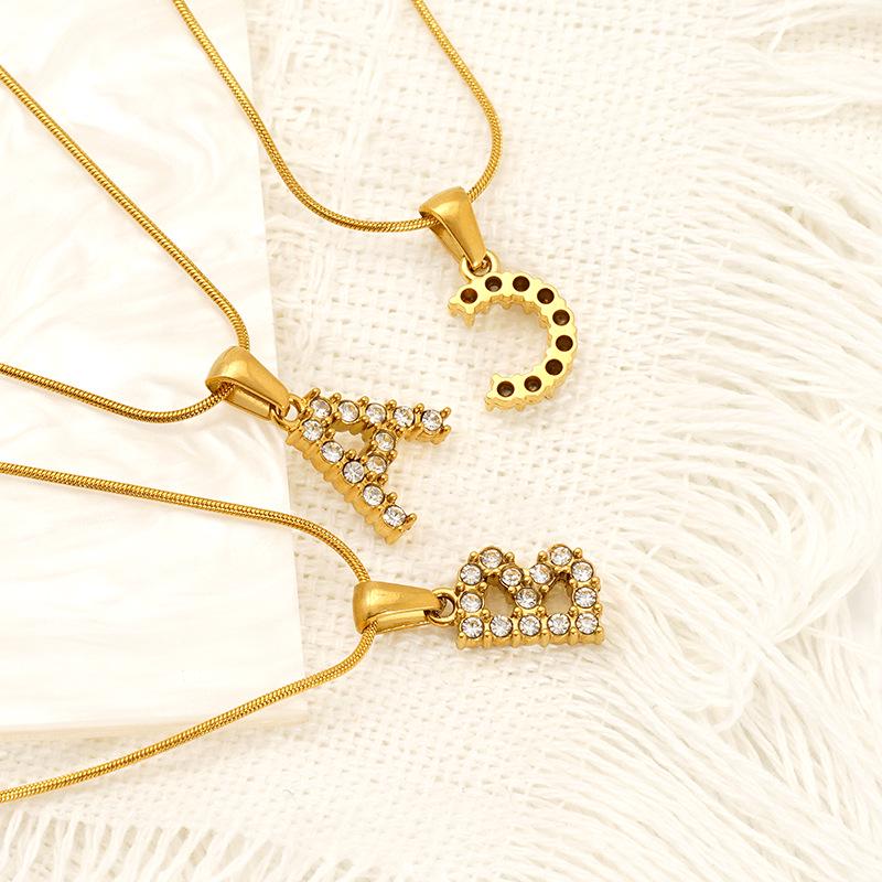 European & American Stainless Steel Diamond Alphabet Pendant Clavicle Chain Necklace for Women