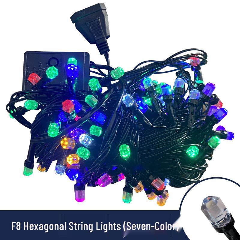 

Светодиодные рождественские гирлянды с круглыми и шестигранными головками V8, подключаемые к сети, подвесной декор для помещений. 10m 100-LED Round Warm White Connectable