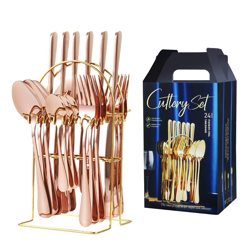 24-teiliges Luxus-Geschirr-Besteck-Set, Edelstahl-Geschirr-Set, Gold-Geschirr-Set, Messer, Gabel, Löffel, Spülmaschinen-Geschirr