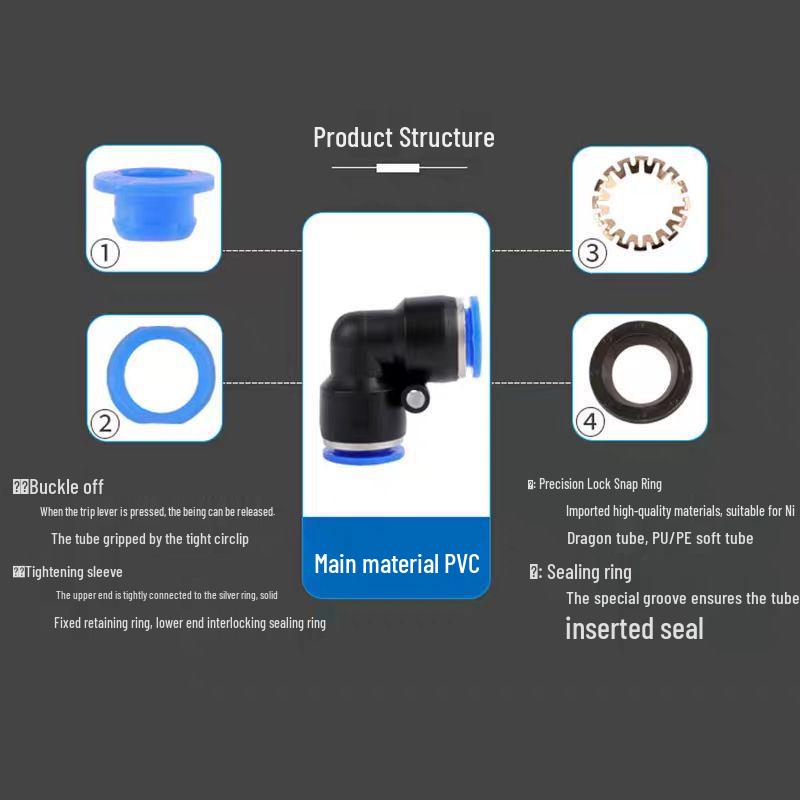 Pneumatic Quick Connect Right Angle 90° Elbow Hose Coupling PV-4/6/8/10/12/14/16