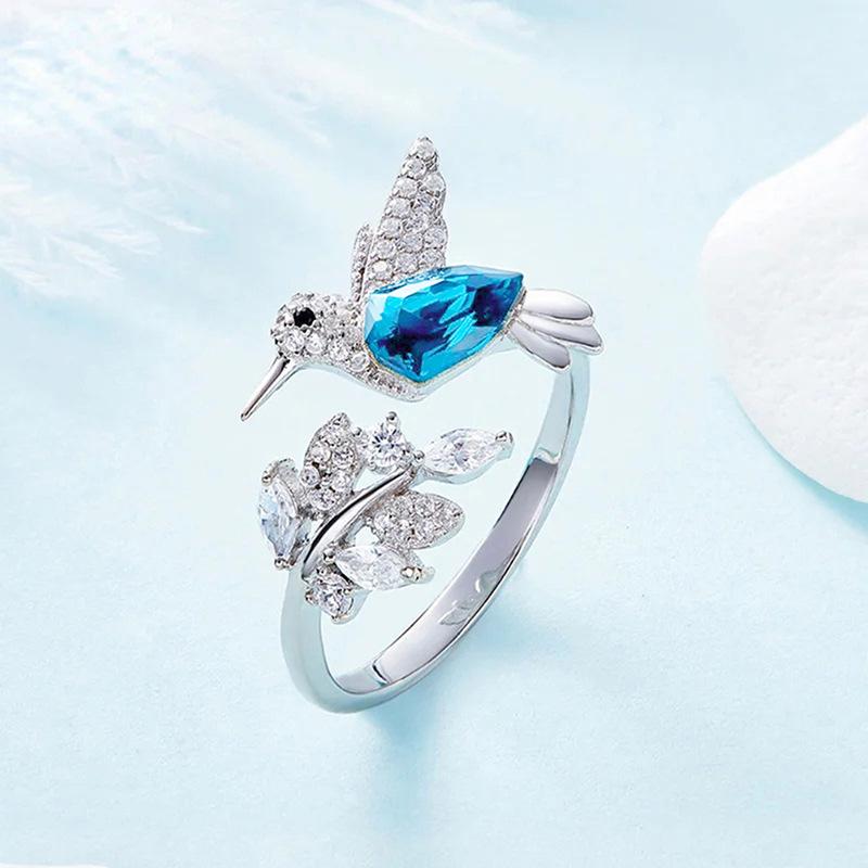 2026 New Leaf Wheat Ear Bird Zircon Open Ring Fashionable, Exquisite, Cute European and American Zircon Accessories resizable
