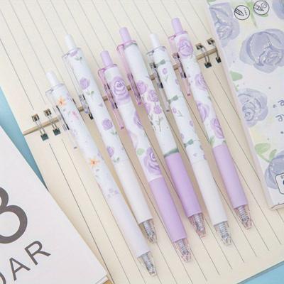6 Stück hellviolette Rosen, Neutralstift, ST-Stiftspitze, gut aussehender Druckstift [schwarze Tinte]