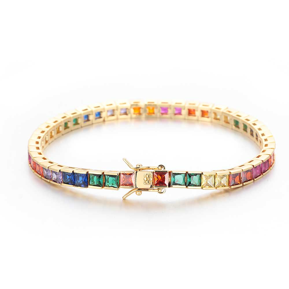 Hip Hop Bracelet with 4mm Tennis Chain Micro-Inset Square Zircon Trendy Cute Design Made Copper Hipster Jewelry