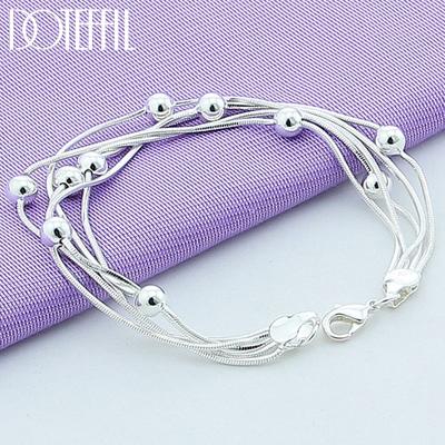 925 Sterling Silver Five Snake Chain Bracelet Smooth Bead Silver Bracelet Fashion Women Wedding Engagement Jewelry