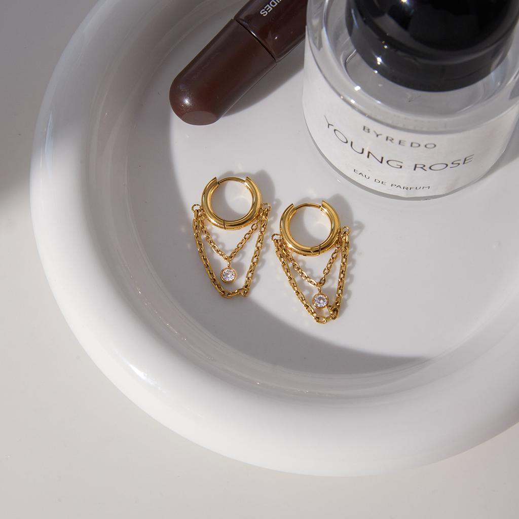 Yori Delicate Cubic Zirconia Geometric Hoop Earrings 18K Gold PVD Plated Popular Daily Classy Waterproof Jewelry Accessory