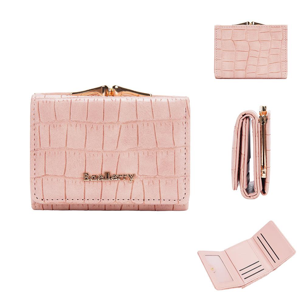 Baellerry Women's Billfold Short Wallet Stone Texture Trifold Purse Snap Closure Coin Purse Fashion Card Holder