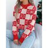 Autumn Winter Snowflake Checkered Knitted Sweaters Lantern Pullover Sweater Women's Christmas Sweater