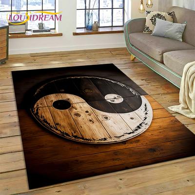 HD Natur Yin Yang 3D Chinesisches Tai Chi Bagua Teppich Teppich für Wohnzimmer Schlafzimmer Dekor, Rutschfeste Dekoration für Sofa Fußmatte Geschenk