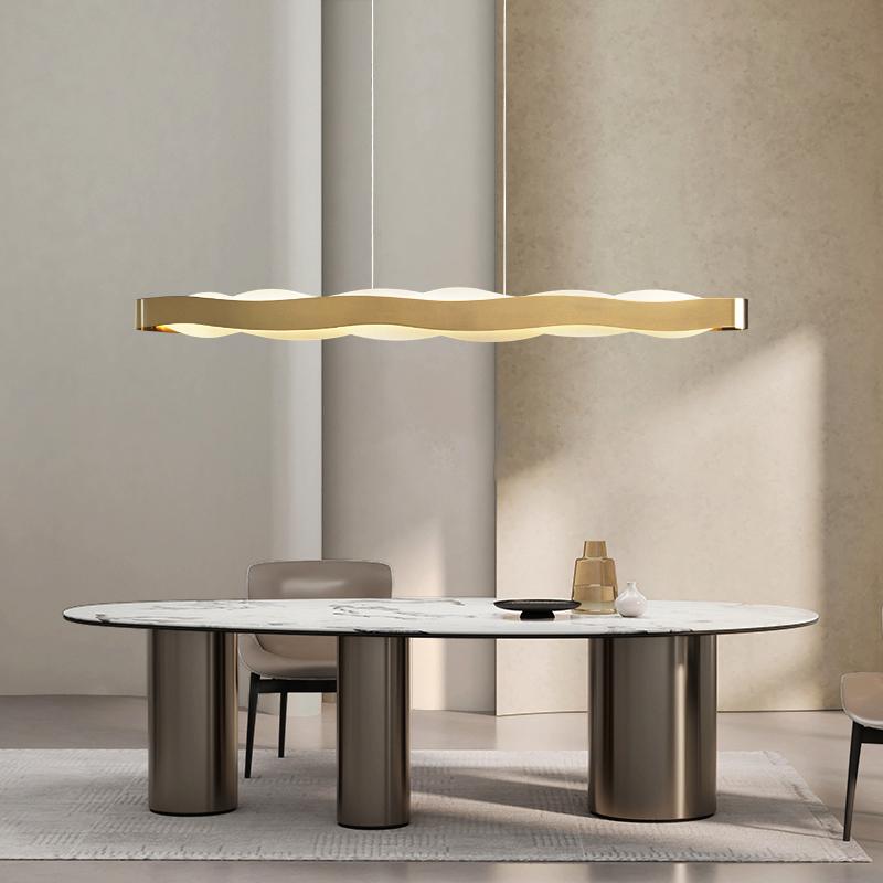 Modern Chandelier Kitchen Island Lighting Simple Gold Rectangle Hanging Lamps Fixtures Creative Dining Room Pendant Light Indoor
