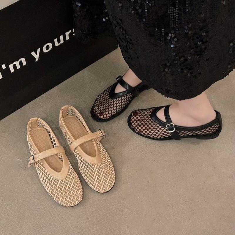 Fashion 2025 Summer New Women Sandals Women Ballet Flats Hollowed Out Single Shoes Breathable Mesh Zapatos