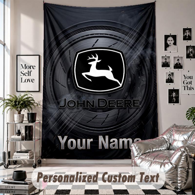 Wall Hanging Tapestry With Custom Name & Text, John Deere Decorative Tapestry For Bedroom
