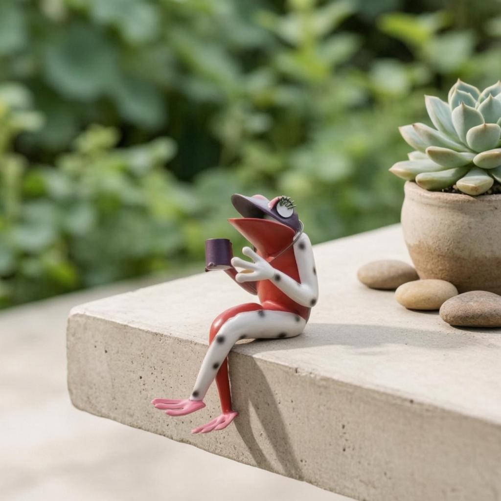 Metal Frog Statue Whimsical Ornament HandPainted for Gardeners, Collectors, Patio,