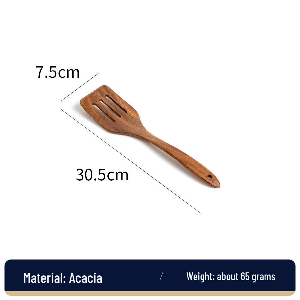 2023 Acacia Wood Long-Handle Non-stick Cooking Spatula & Ladle Set