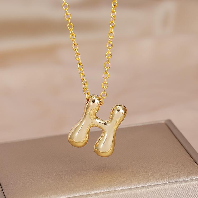 Charming Chubby Brass Polished 26-Letter Silver Pendant Necklace for Women